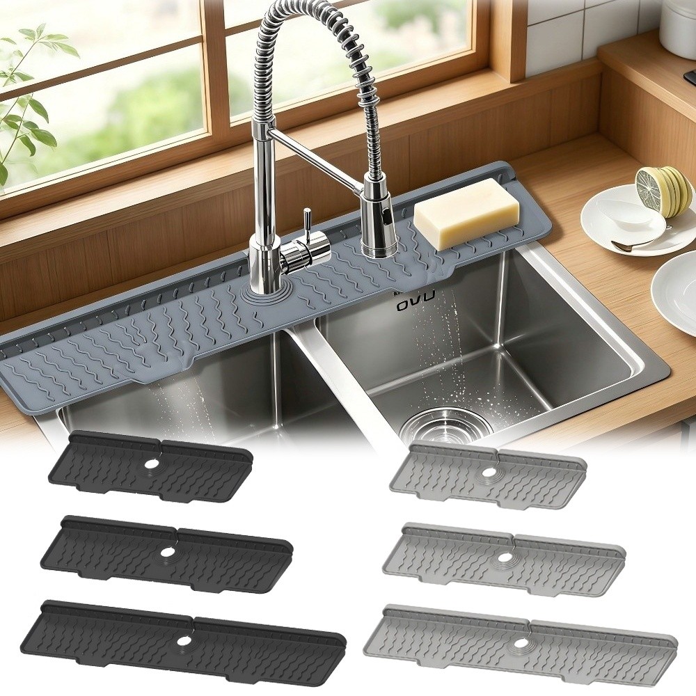 Silicone Tap Washer - 新しいシリコン製蛇口排水マット 長さ36/46/61cm 滑り止めシンクスプラッシュガード 調節可能なキッチンシンクホルダー バスルーム用